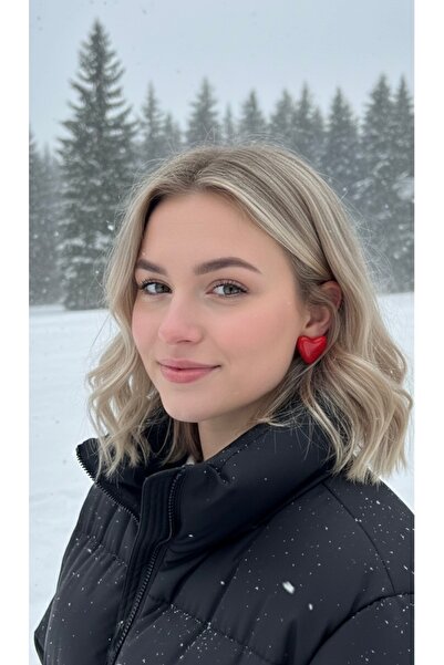 Rapoolin accessories El Yapımı Seramik kirmizi büyük kalp el çizimi Küpe - Ce...