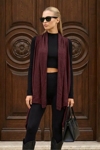 lamea Femei - Lungă - Cardigan fluid, moale, fără mâneci, casual