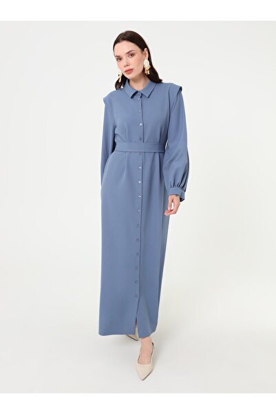 Refka Багліма Детальна креп тканина Хіджаб Сукня - Синя - Refka