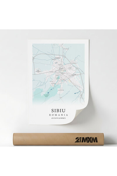 21mxm Sibiu City Map Canvas Poster - Romania – Unframed Digital Print