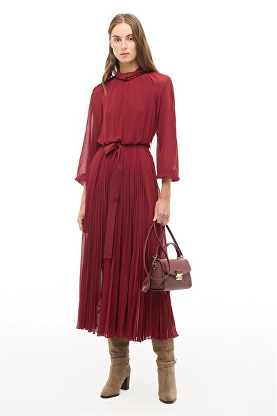 Perspective Bordo Balıkçı Yaka Bilek Boy Elbise