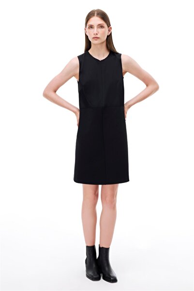 Perspective Ademirs Regular Fit Above Knee Zero Sleeve Round Neck Black Dress