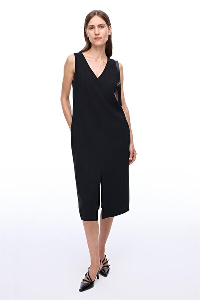 Perspective Siyah V-Yaka Midi Elbise