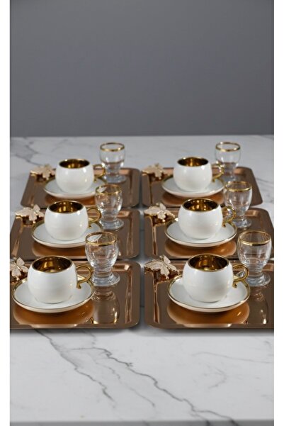 SİNİ Rose Kelebek Aksesuarlı Paslanmaz Çelik 6 Adet Kare Lüx Rose Kahve, Çay ...