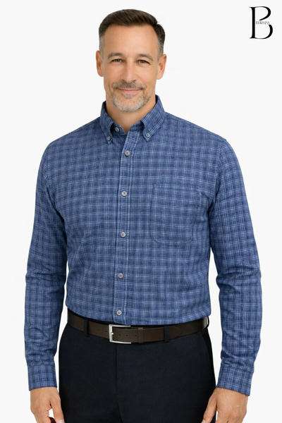 BURSPA Rahat Kesim Çizgili Kareli Kışlık Erkek Baba Gömlek