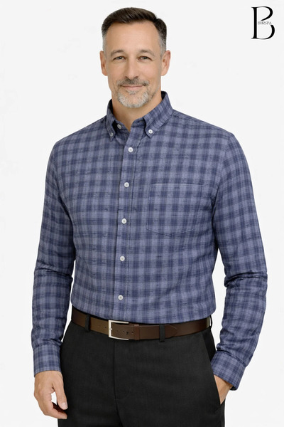 BURSPA Rahat Kesim Çizgili Kareli Kışlık Erkek Baba Gömlek