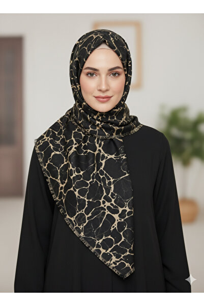 Eyfel FLAMLI PAMUK TÜLBENT SİYAH ZEMİN