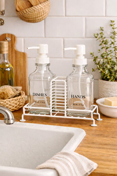 BUCOLIC Line | 2'li Cam Sabunluk & Sünger Standlı Mutfak Seti