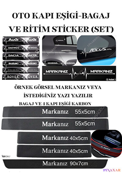 pınaxar Oto Kapı Eşiği - Bagaj ve Ritim Sticker Kişiye Özel 7 Parça Araca Uyu...