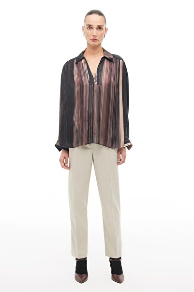 Perspective Çok Renkli Gömlek Yaka Çizgili Bluz