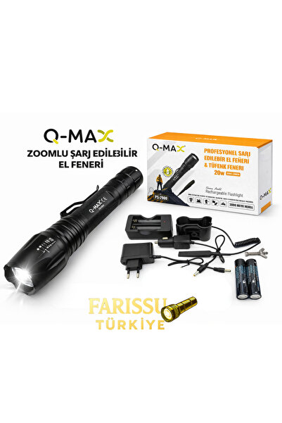 farissu Profesyonel 20W 3000 Lümen Zoomlu Şarj Edilebilir El ve Tüfek Feneri ...