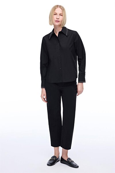 Perspective Amelias Regular Fit Standart Boy Takma Kol Gömlek Yaka Siyah Gömlek