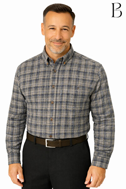 BURSPA Rahat Kesim Çizgili Kareli Kışlık Erkek Baba Gömlek