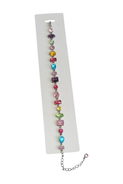 Tilde Women's Colorful Stone Steel Bracelet Geometric Cut Zircon Stone Bracelet 18+5cm