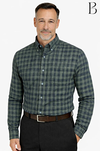 BURSPA Rahat Kesim Çizgili Kareli Kışlık Erkek Baba Gömlek