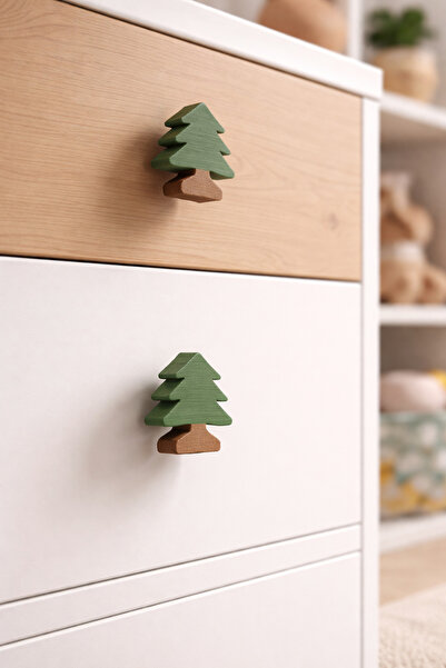 Rekatech Özel Tasarım Çam Ağacı Desenli Çocuk Odası Kulpları - Tekli