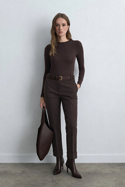 Gusto Double Leg High Waist Trousers - Brown