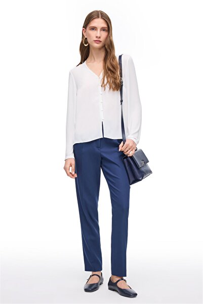 Perspective Beyaz Uzun Kollu V-Yaka Bluz