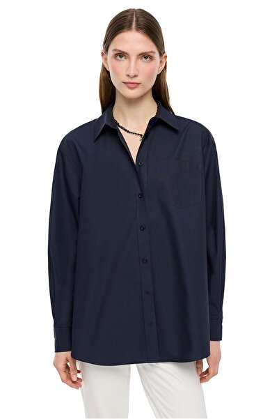 Perspective Navy Blue 100% Cotton Comfortable Fit Shirt