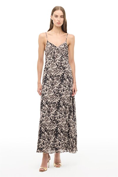 Perspective Brown V-Neck Long Dress