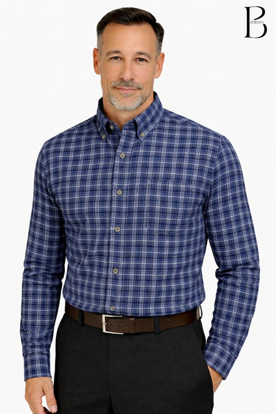 BURSPA Rahat Kesim Çizgili Kareli Kışlık Erkek Baba Gömlek