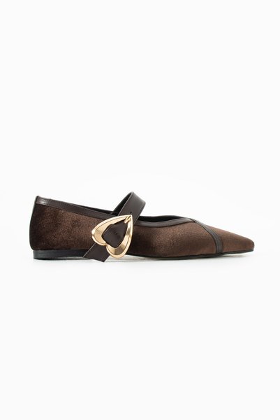 diclepolat Women's Brown Velvet Ballerina Flats with Pointed Toe and Buckle Casual Shoes Nero