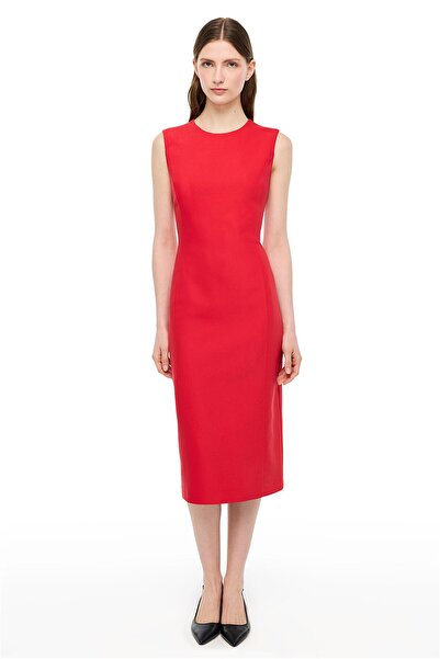 Perspective Red Dellas Slim Fit Midi Dress