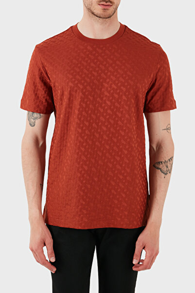 BOSS Erkek Bisiklet Yaka Kabartma Desenli Kısa Kol Kırmızı T-Shirt 50537131-806