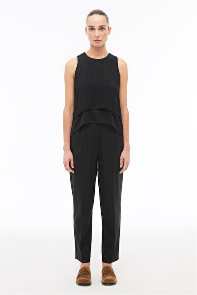 Perspective Black Crew Neck Zero Sleeve Blouse