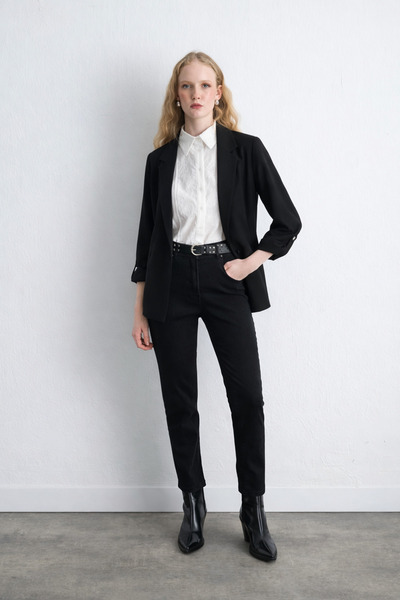 Gusto Rahat Kesim Sim Çizgili Ceket - Siyah