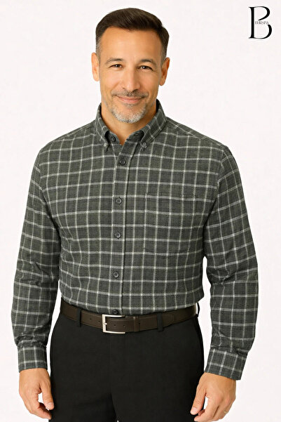 BURSPA Rahat Kesim Çizgili Kareli Kışlık Erkek Baba Gömlek