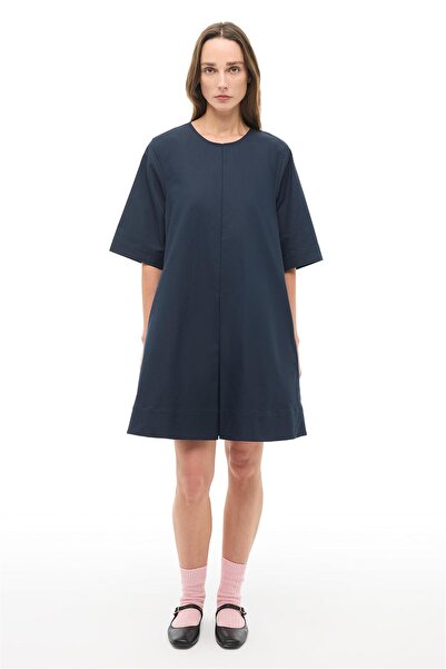 Perspective Navy Blue Crew Neck Short Length Dress