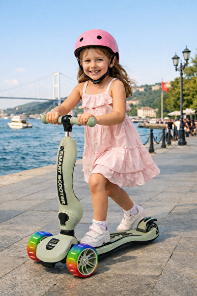 hak-iş oyuncak 3 Teker Oturaklı Işıklı Yeşil Scooter