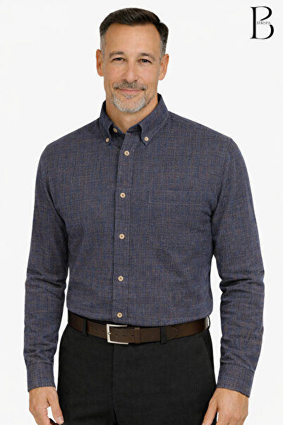 BURSPA Rahat Kesim Çizgili Kareli Kışlık Erkek Baba Gömlek