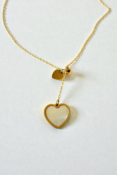 JewelsofHope Gold Color White Stone Heart Necklace 316L Stainless Steel Anti-Allergic 57 cm