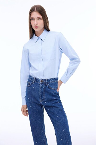 Perspective Amelias Regular Fit Standard Size Low Sleeve Shirt Collar Blue Shirt