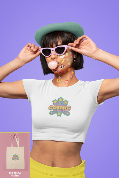 Bo Essences Girl Power White Printed Crop Women's T-Shirt – 100% Cotton – Com...