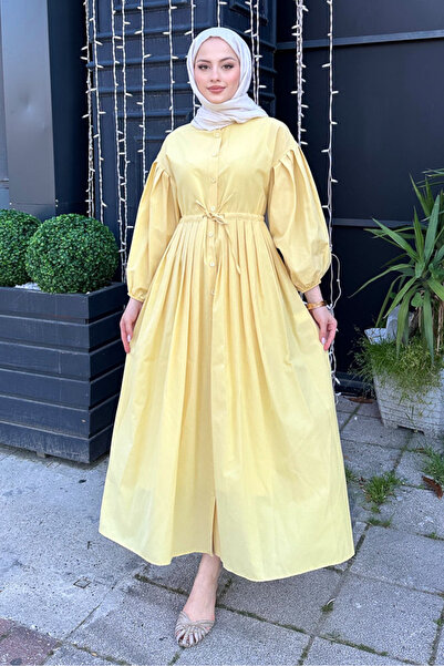 Ovn. فستان بخصر مكشكش بأزرار - أصفر