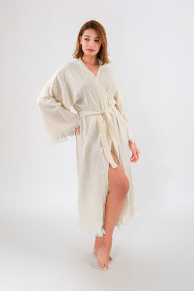 Befera Design Muslin Kimono 100% Cotton Patternless Bathrobe Kaftan Dressing ...