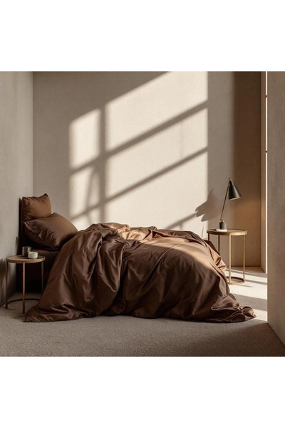 Qua Home Soho 200 TC Pamuk Perkal Tek Kişilik Nevresim Seti Kahverengi