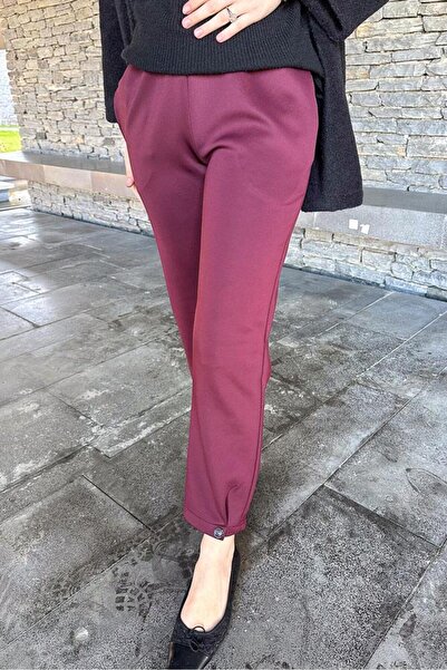 Oven Claret Red Scuba Trousers - Buttoned Leg