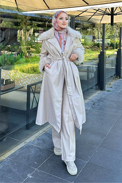 Ovn. Kürklü Deri Trençkot - Bej