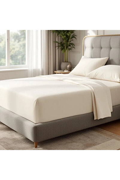 Qua Home Odin 300 TC Pamuk Saten Çift Kişilik Çarşaf Ekru
