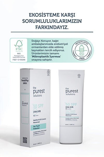 The Purest Solutions Yağlı Ve Karma Ciltler Için Matlaştırıcı Dry-Touch Güneş Koruyucu Krem 50 ml