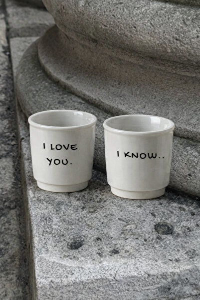 Beige & Stone Set of 2 Turkish Coffee & Espresso Ceramic Cups with Motto (I L...