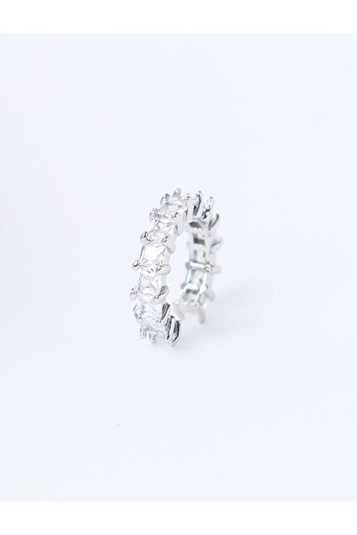 Jimmy Key Gümüş Rengi Parlak Taş Detaylı Kıkırdak Küpesi