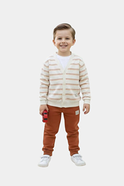 BOBBY JR KİDSWEAR Boy's Top and Bottom Set with Kangaroo Pocket and Ornamenta...