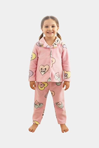 BOBBY JR KİDSWEAR Kız Çocuk Polar Takım Önden Düğmeli Kalp Desenli