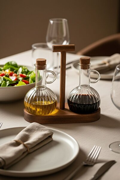 mightpera وعاء زيت أكاسيا / وعاء خل مع حامل