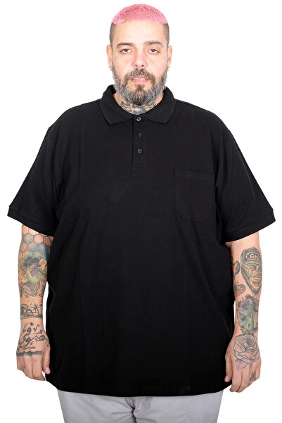 ModeXL Κλασικό μαύρο μπλουζάκι Polo Neck Pocket - Mode XL 20550